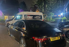 Black Mercedes S-Class night tyre callout
